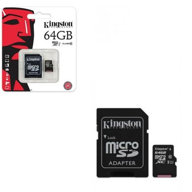 Карта пам'яті Kingston MicroSDHC з адаптером (64GB)