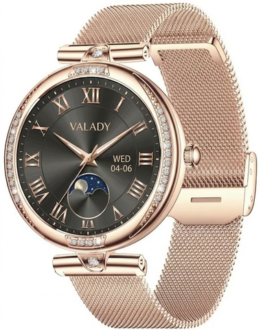 Смарт-годинник Valady Crystal 39mm Золото + ремінець 16mm силіконовий-рожевий + ремінець 18mm металевий-золото 89768194 фото