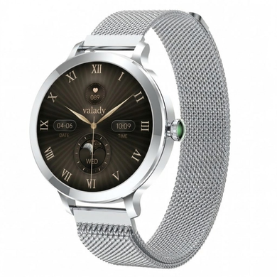 Смарт-годинник Valady Rose 39mm Срібло + ремінець 16mm силіконовий-сірий + ремінець 16mm металевий-срібло 155165 фото