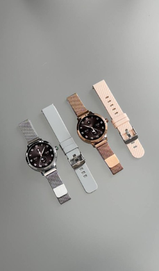 Смарт-годинник Valady Rose 39mm Золото + ремінець 16mm силіконовий-пудровий + ремінець 18mm металевий-золото copy_66813684 фото