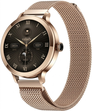Смарт-годинник Valady Rose 39mm Золото + ремінець 16mm силіконовий-пудровий + ремінець 18mm металевий-золото 6829770 фото