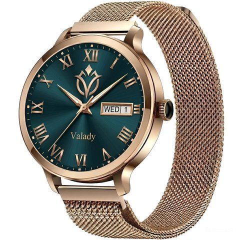 Смарт-годинник Valady Rose 39mm Золото + ремінець 16mm силіконовий-пудровий + ремінець 18mm металевий-золото 6829770 фото