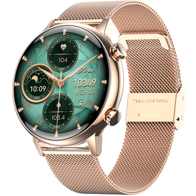 Смарт-годинник VALADY J4 mini 39mm Золотий + ремінець 18mm силіконовий-рожевий + ремінець 18mm металевий-золото 4848007 фото
