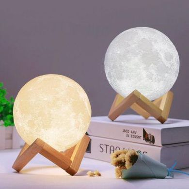 Настільний неоновий 3D нічник-місяць від акумулятора на дерев'яній підставці з сенсорним перемиканням, 13см, MOON LIGHT (Li7225)